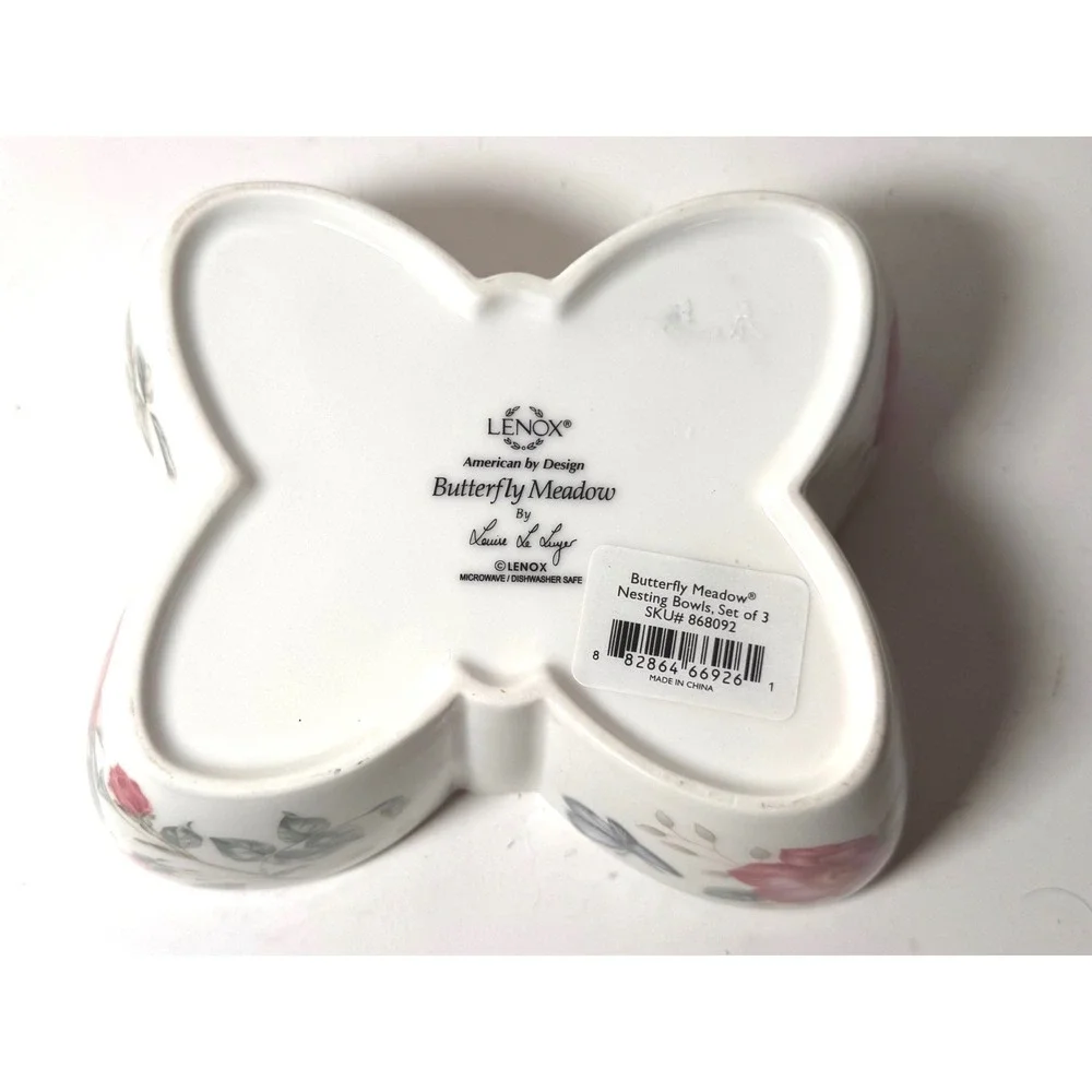 Lenox Butterfly Meadow Nesting Bowls Set of 3 Porcelain Butterfly Shaped RETIRED